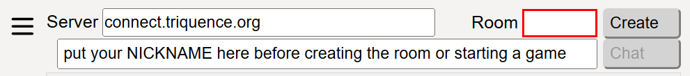 Server, Room, and nickname fields with the Create button