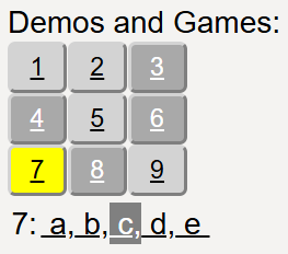 Demo number buttons with lettered game links